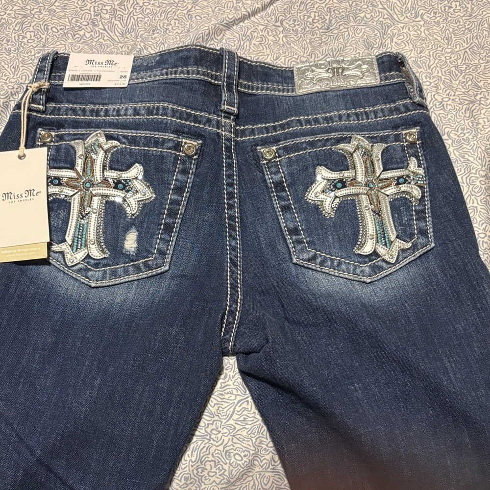 Miss Me Women's Blue Boot Cut Jeans with Embellished Crosses